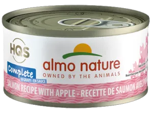 Almo Nature HQS Complete Salmon Recipe With Apple In Gravy Canned Cat Food: 2.47- Oz Cans, Case of 24