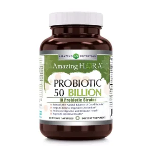 Amazing Flora Probiotic 50 Billion | 10 Strains | 60 Veggie Capsules