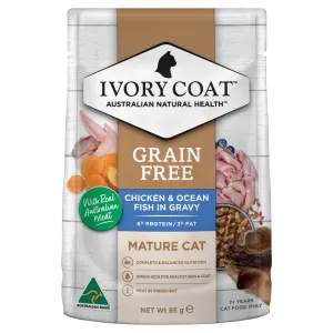 Ivory Coat Grain Free Chicken and Ocean Fish in Gravy Mature Cat Wet Food 85g^^^