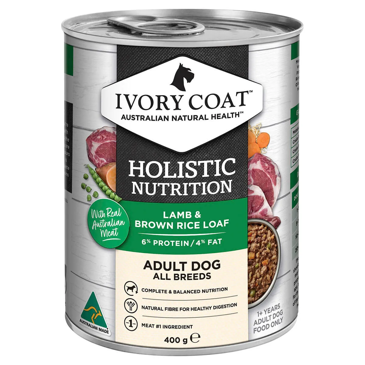 Ivory Coat Holistic Nutrition Adult Wet Dog Food Lamb & Brown Rice Loaf 400g