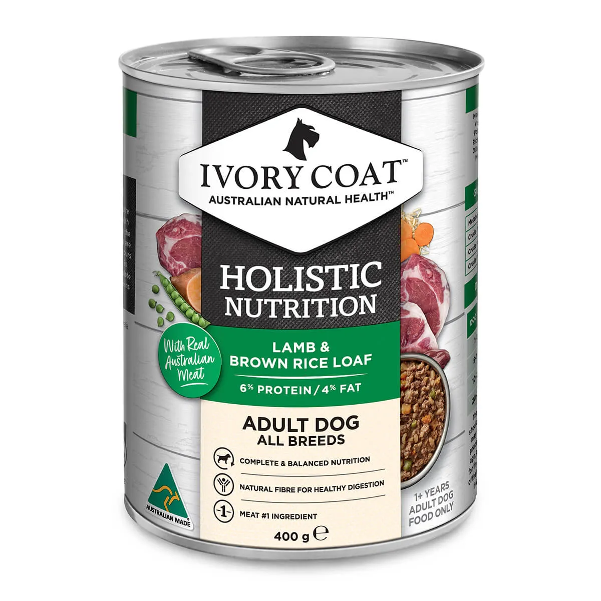 Ivory Coat Holistic Nutrition Adult Wet Dog Food Lamb & Brown Rice Loaf 400g