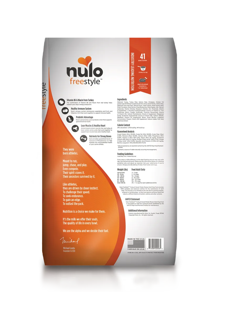 Nulo Freestyle High Meat Kibble Turkey and Sweet Potato Recipe, Dry Dog Food